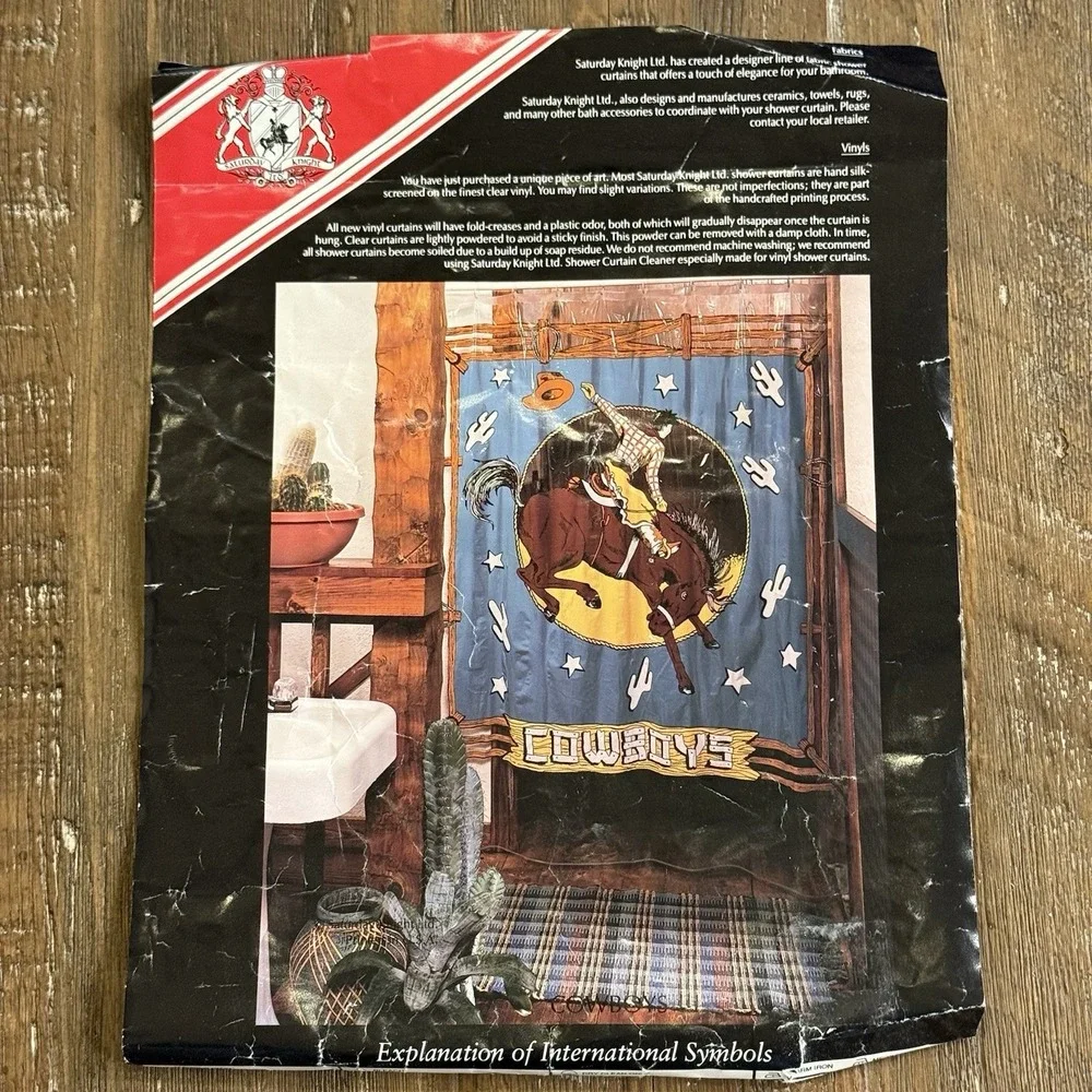 VTG Cowboy Horse Shower Curtain Vinyl Western Saturday Knight Ltd NOS 70x69 Inch